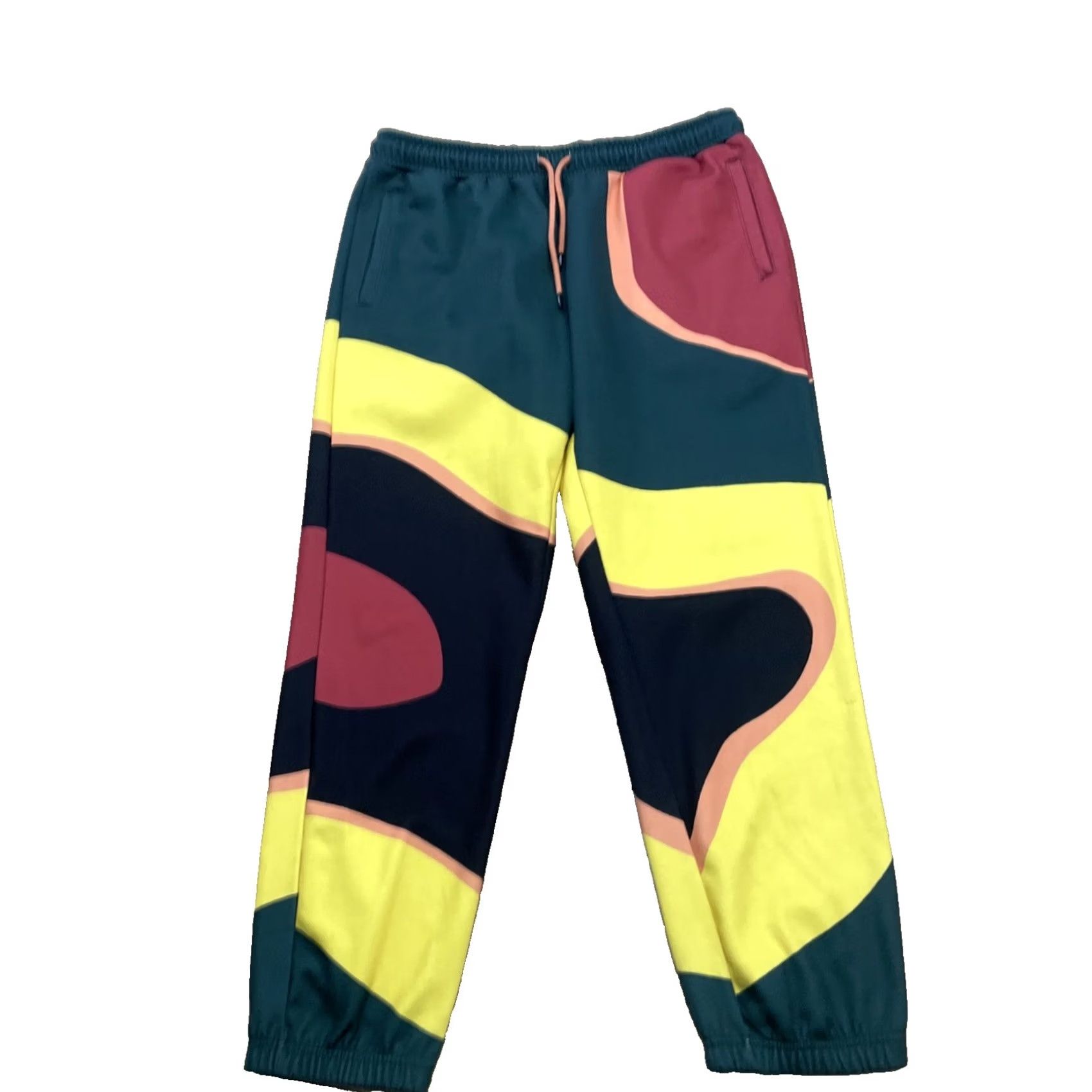 WeSC VINTAGE WeSC Geometric Topographic Print Sweat Pants Men 2XL Jogger Red Green 29 in Inseam Pockets Size US 39 - 2 Thumbnail