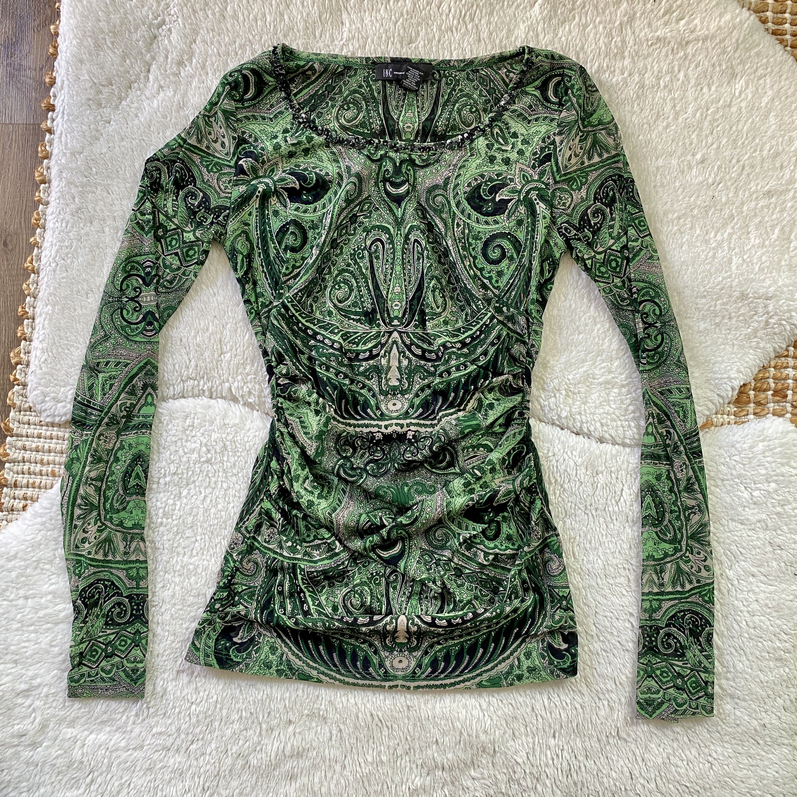 I.N.C INC International Concepts Sheer Green Paisley Beaded Top Size M / US 6-8 / IT 42-44 - 1 Thumbnail
