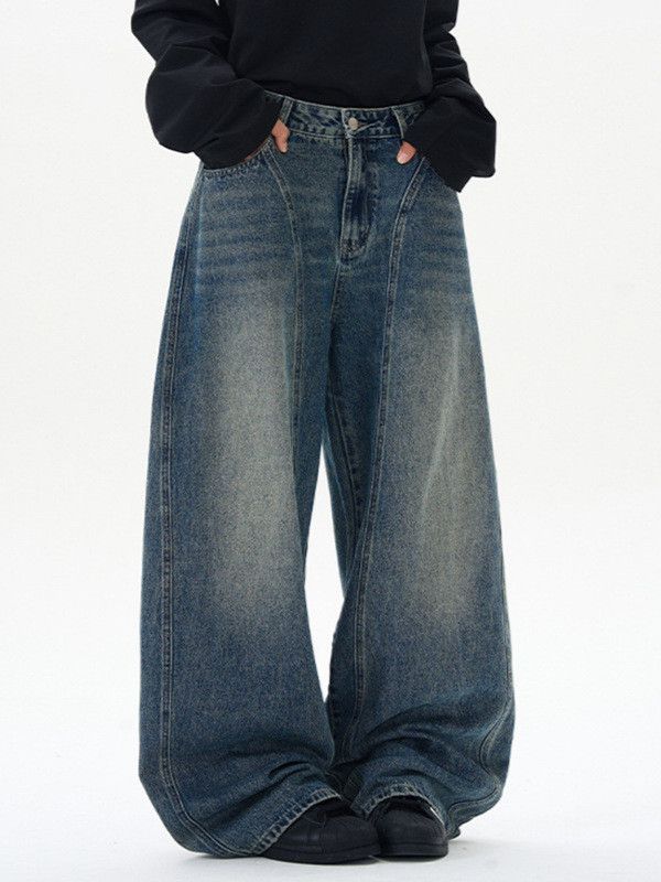 Japanese Brand Men's high-street wide-leg washed distressed scimitar jeans Size US 32 / EU 48 - 2 Thumbnail
