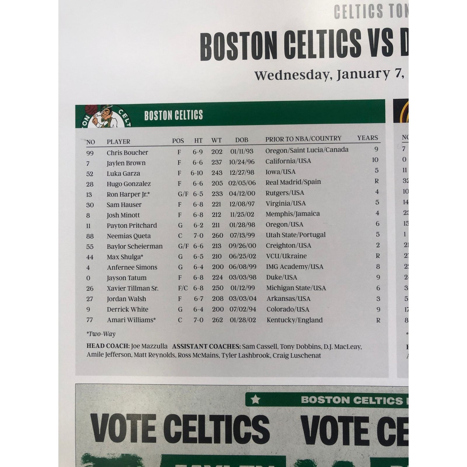 NBA Boston Celtics v Denver Nuggets 1/7/26 Lineup Poster Hauser Size ONE SIZE - 4 Thumbnail
