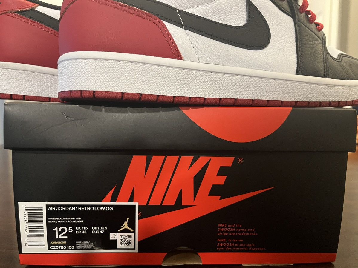 Jordan Brand × Nike Air Jordan 1 Retro Low OG Black Toe Size US 12.5 / EU 45-46 - 7 Thumbnail