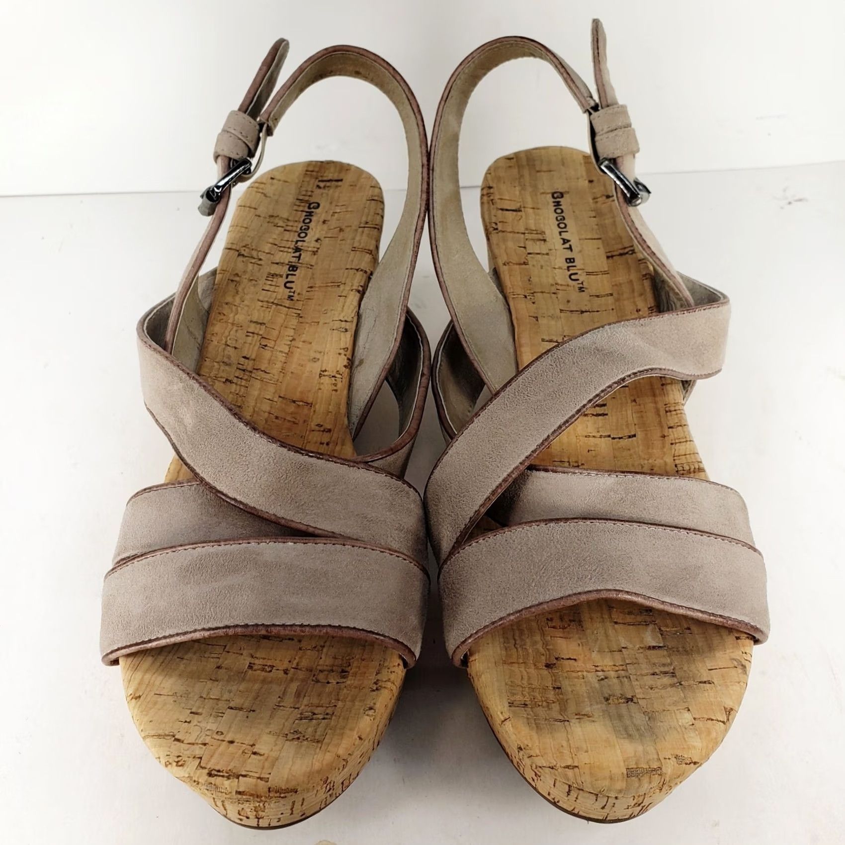 CHOCOOLATE Chocolat Blu Ward Wedge Sandal Strappy Leather Nubuck Beige 8M Womens Casual Formal Cork Buckle Size US 8 / IT 38 - 3 Thumbnail