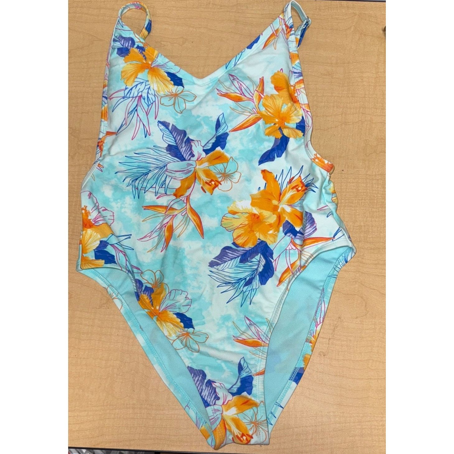 Other Xhilaration One Piece Swimsuit Size Medium - Aqua Floral Sco Size ONE SIZE - 3 Thumbnail