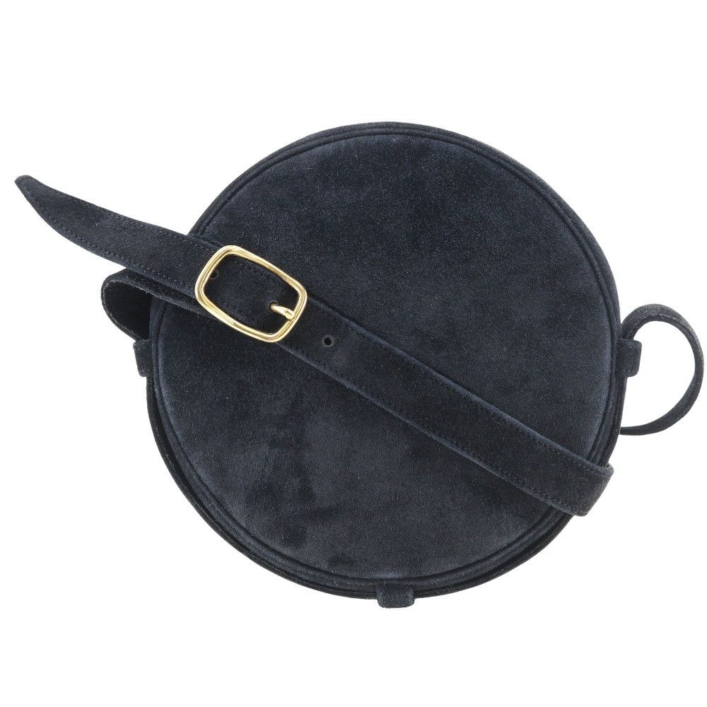 image of Hermes Suede Round Crossbody Bag in Black, Women's