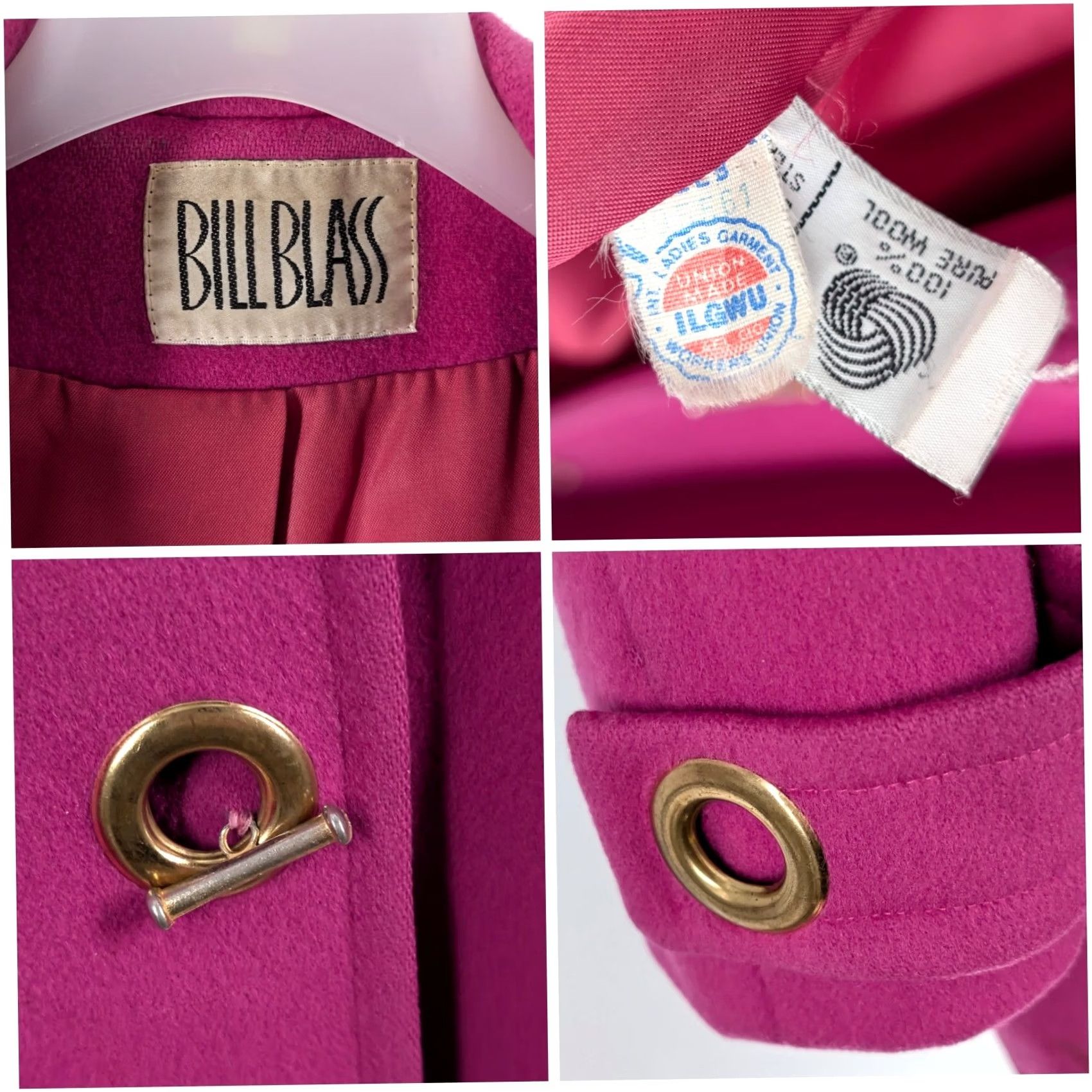 Bill Blass VINTAGE Bill Blass Pink Wool Overcoat 42" Coat USA Wool 100% Toggle Closure Eyelet Grommet 80s 70s Magenta UNPAIRED Mens Womens? Size M / US 6-8 / IT 42-44 - 2 Thumbnail