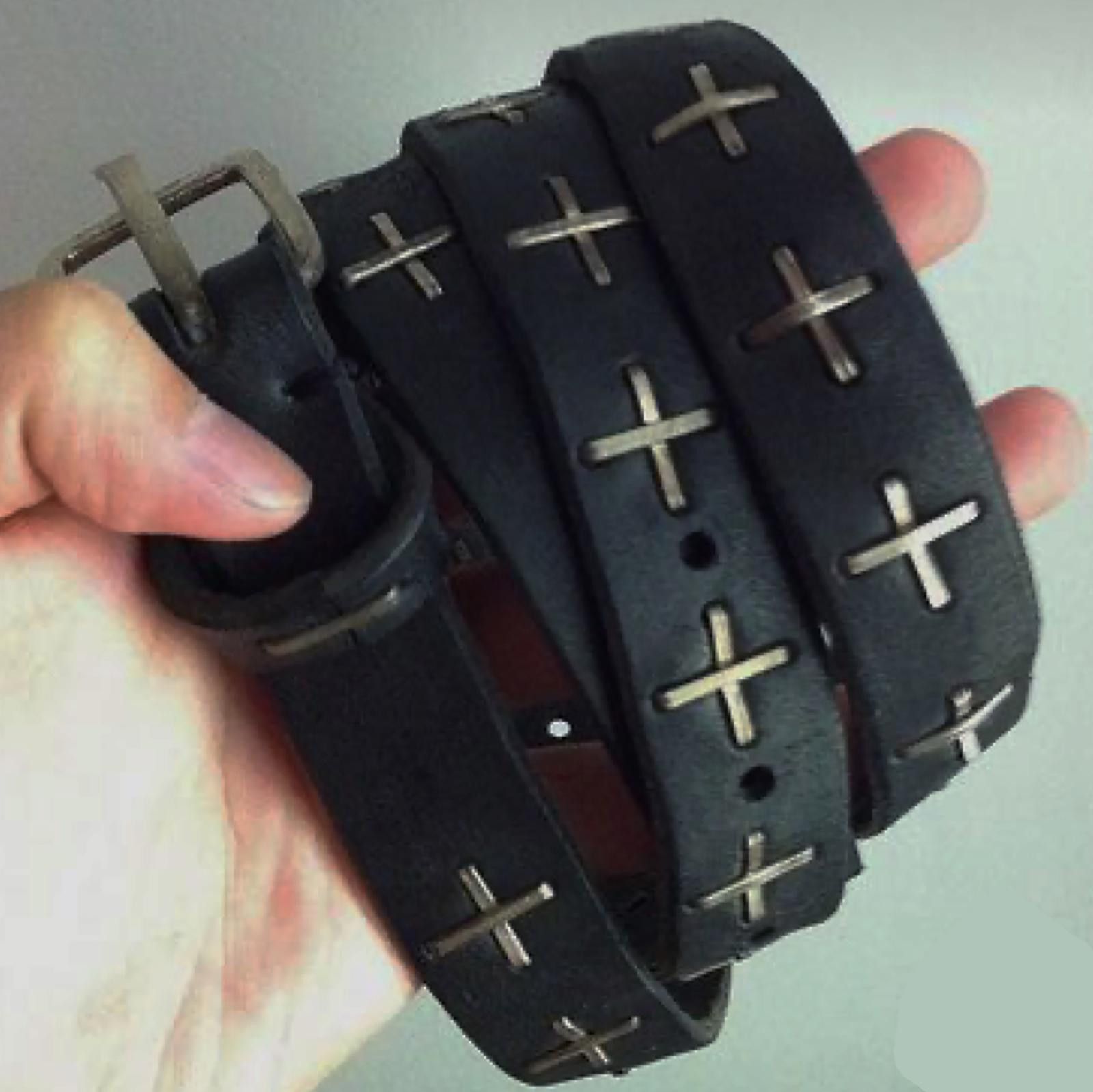 Leather Cleanfit Cross Belt – Retro Punk Style in Black Size ONE SIZE - 4 Thumbnail