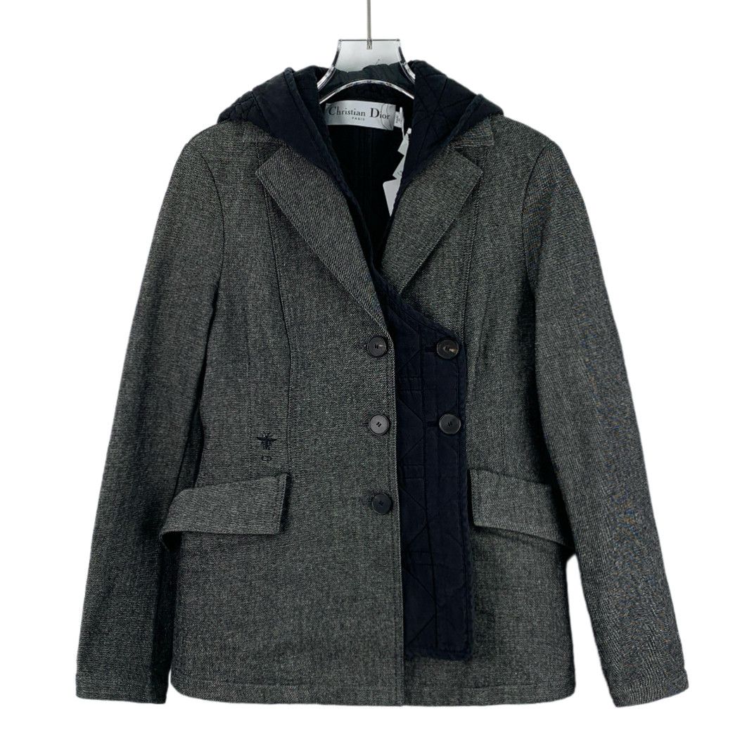 Dior Dior Gray Bee Embroidered Cotton Hoodie Blazer 2-in-1 (36) Size 36R - 1 Thumbnail