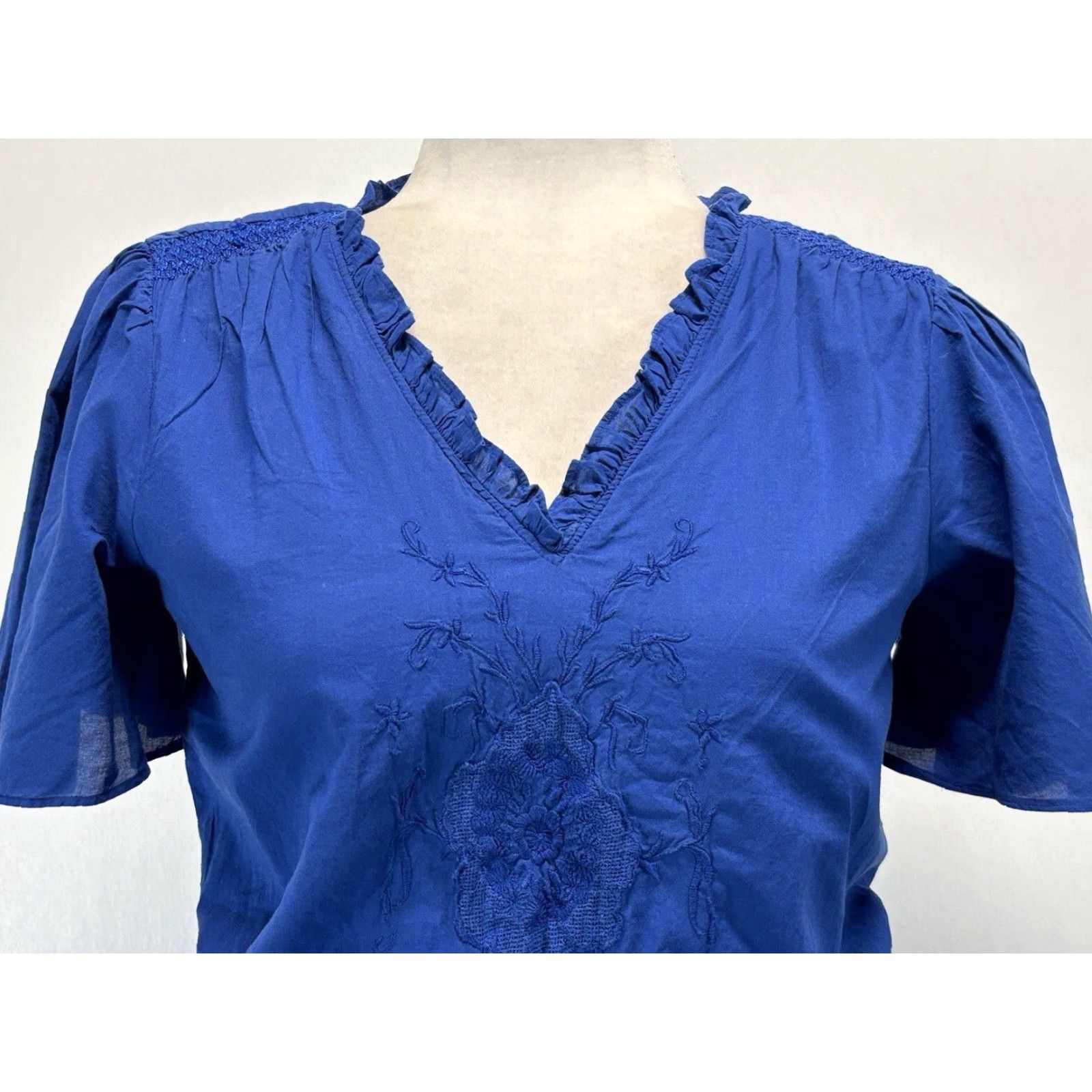 Ralph Lauren NEW Lauren Ralph Lauren Blouson Dress 00 Blue Short Sleeve Smocked Waist Womens Size 24" / US 00 / IT 34 - 5 Thumbnail