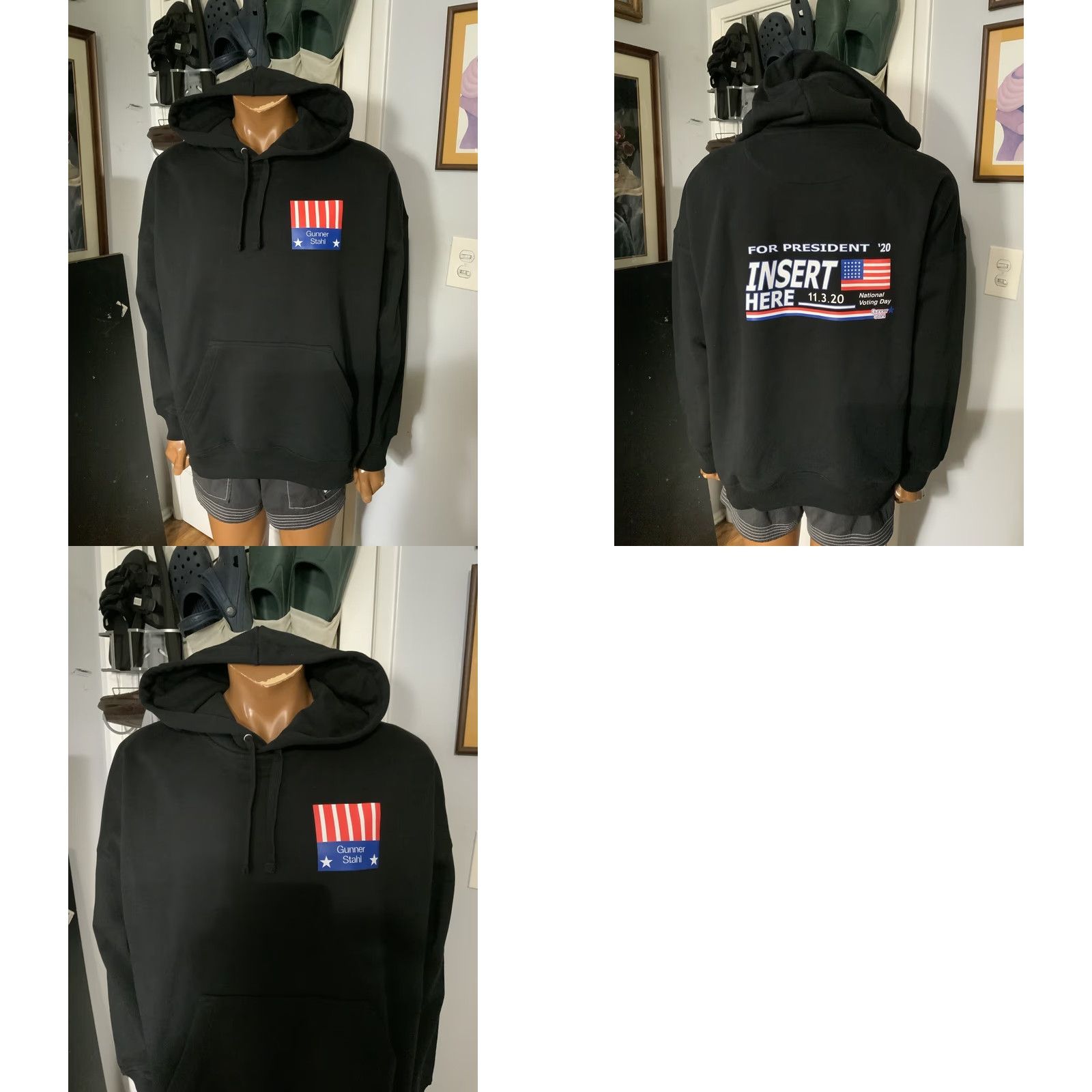 H&M NWT Gunner Stahl For President 2020 H&M Exclusive Black Terry Fleece Hoodie XL Mens Hoodie XL Black Pullover Fleece 58 Chest Size US XL / EU 56 / 4 - 8 Thumbnail