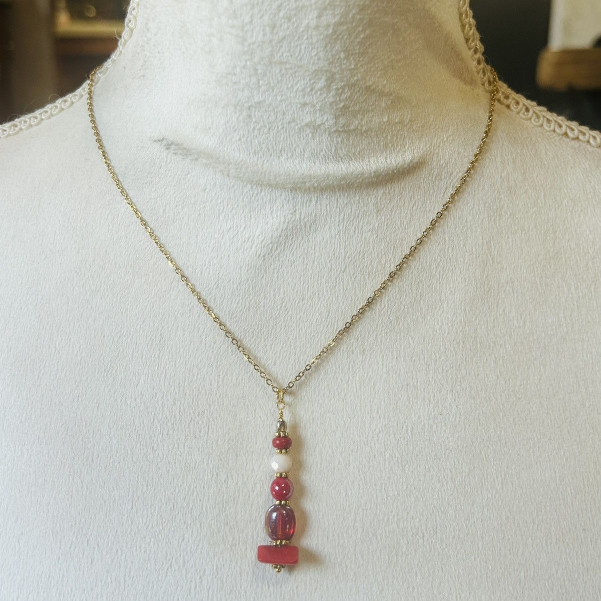 Handmade Handcrafted elegant ruby glass red coral necklace set Size ONE SIZE - 5 Thumbnail