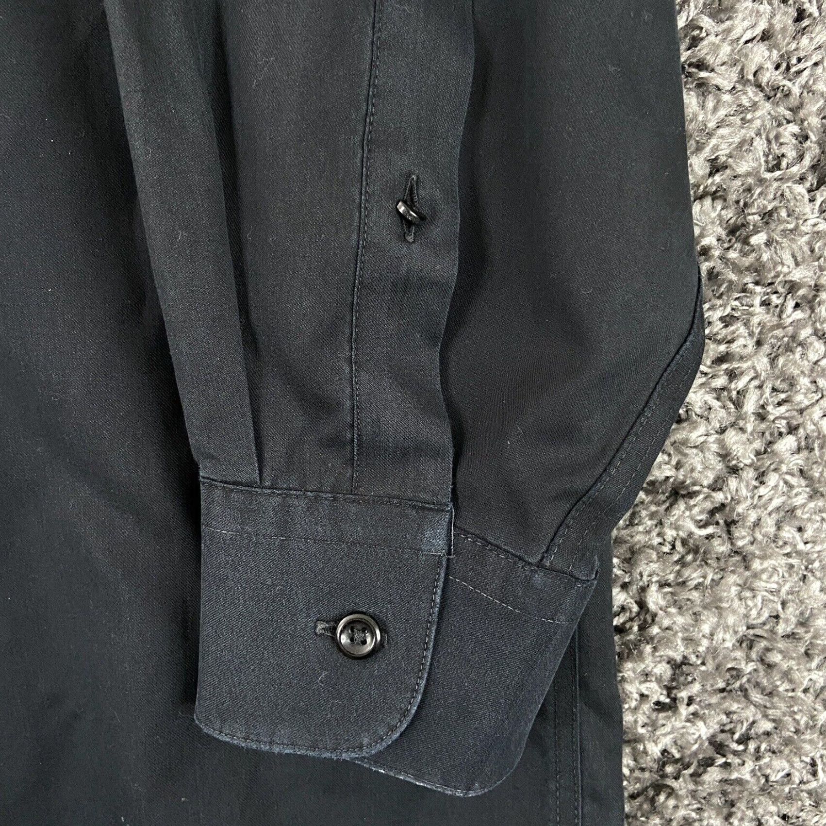 Pronto Uomo VINTAGE Pronto Uomo Men's Dress Shirt Long Sleeve 17 Black 90s Mens Size 46R - 5 Thumbnail