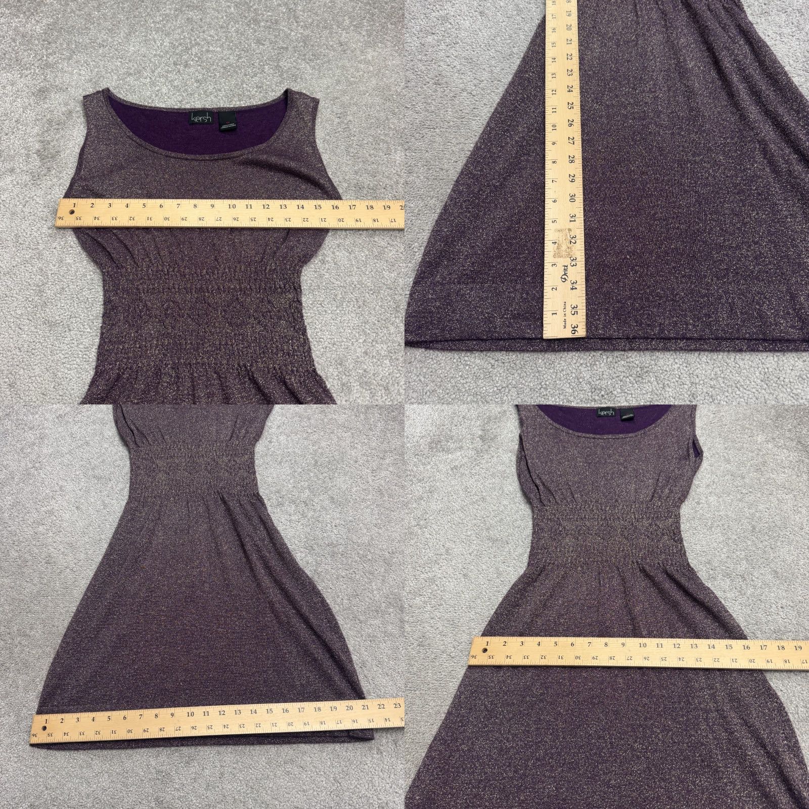 Vintage Kersh Purple Kersh Gold Metallic Sparkle Knit Smocked Waist A-Line Dress Womens Small Purple Size S / US 4 / IT 40 - 9 Thumbnail