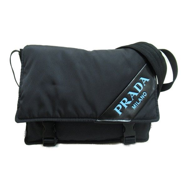 image of Prada Tessuto Logo Stripe Messenger Bag in Black, Women's