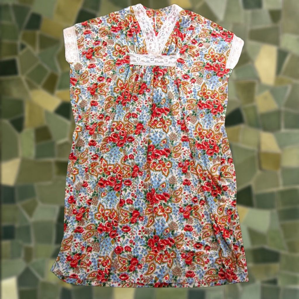 Vintage VINTAGE Rutledge Kaftan Maxi Muumuu Dress L-XL Pink Blue Green Floral V-Neck Short Sleeve Pullover Polyester Dress Rutledge Women Size L / US 10 / IT 46 - 1 Thumbnail