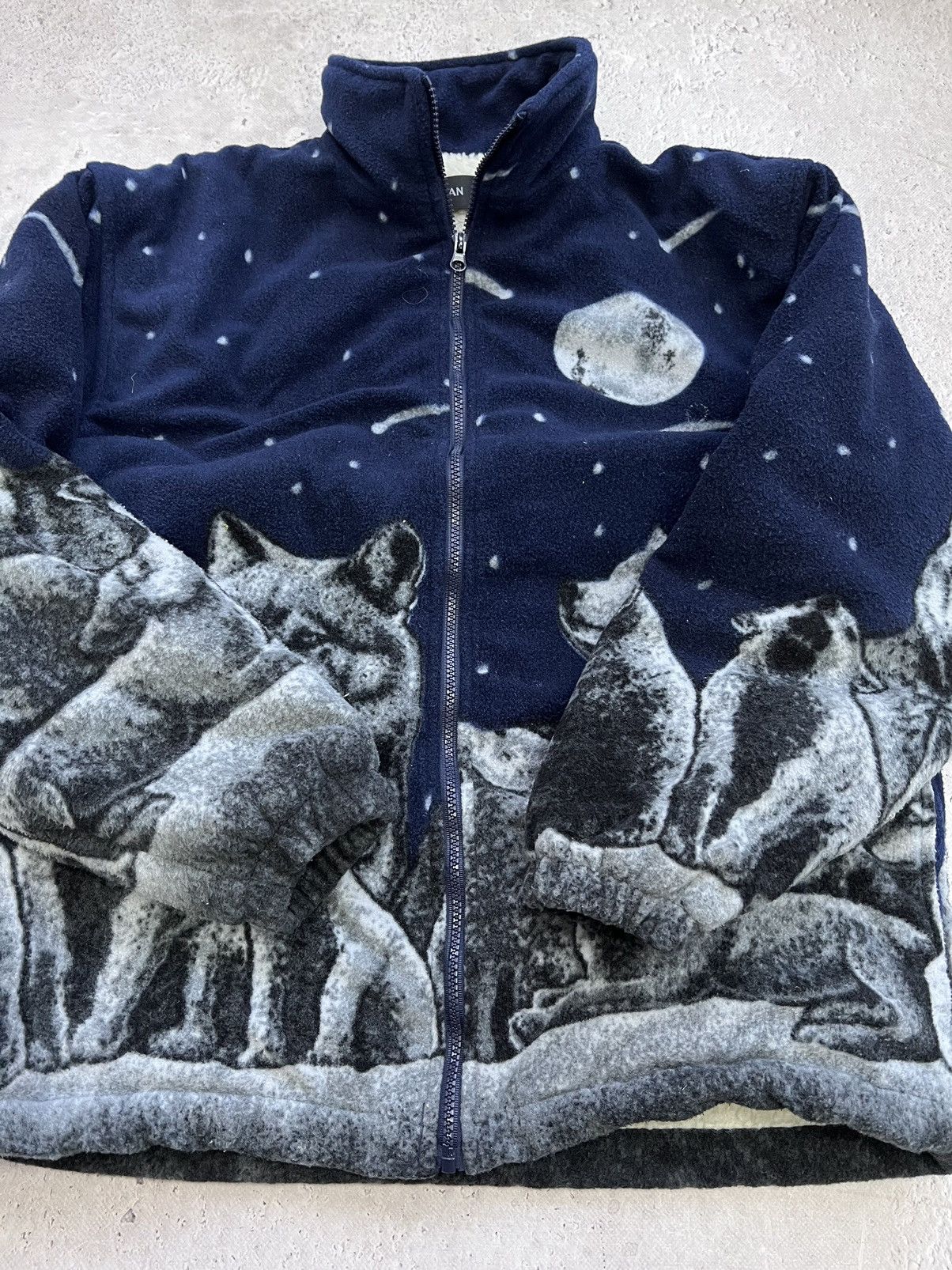 Vintage × Woolf Vintage Sherpa Animal Wolf Overprint Polar Fleece Jacket Size US L / EU 52-54 / 3 - 7 Thumbnail