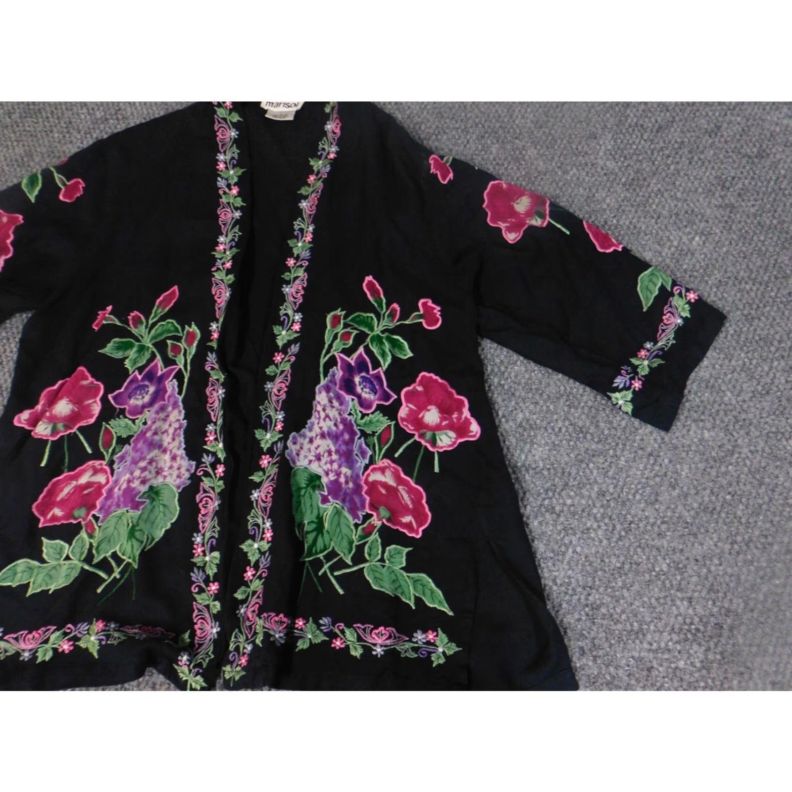 Vintage Marisol Blouse Womens L Black Floral Rayon Open Chest Long Sleeve Collared Casual Basic Regular Shirt Size L / US 10 / IT 46 - 4 Thumbnail