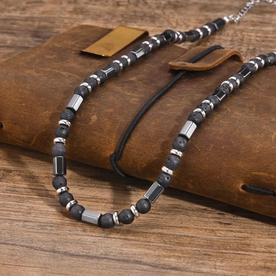 Jewelry × Vintage Natural Volcano Stone Necklace Black Gallstone Beaded Choker Size ONE SIZE - 1 Thumbnail