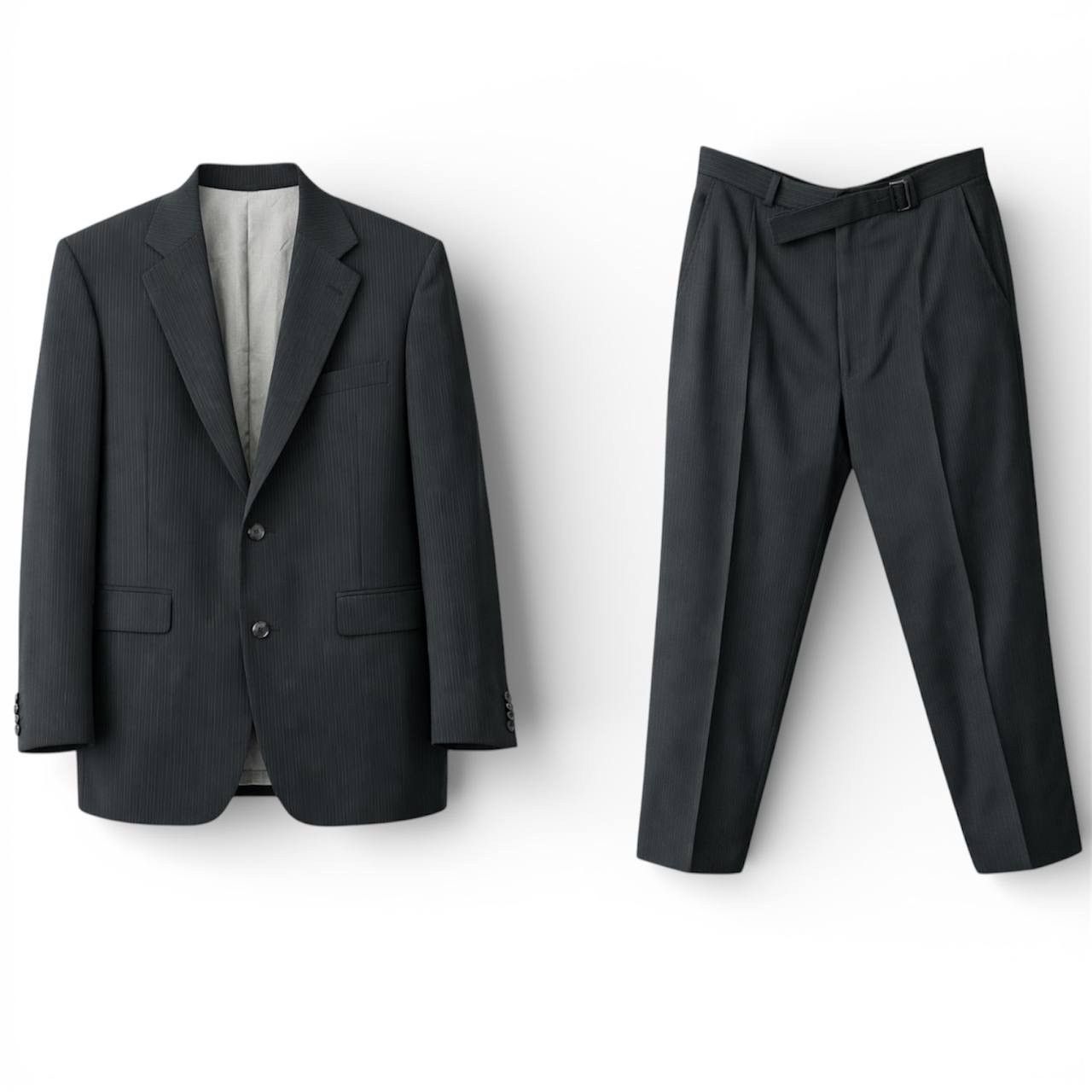 Hugo Boss VINTAGE HUGO BOSS STRIPED BLACK SOLID BRUTAL MENS SUIT SZ 52 Size 52R - 1 Thumbnail