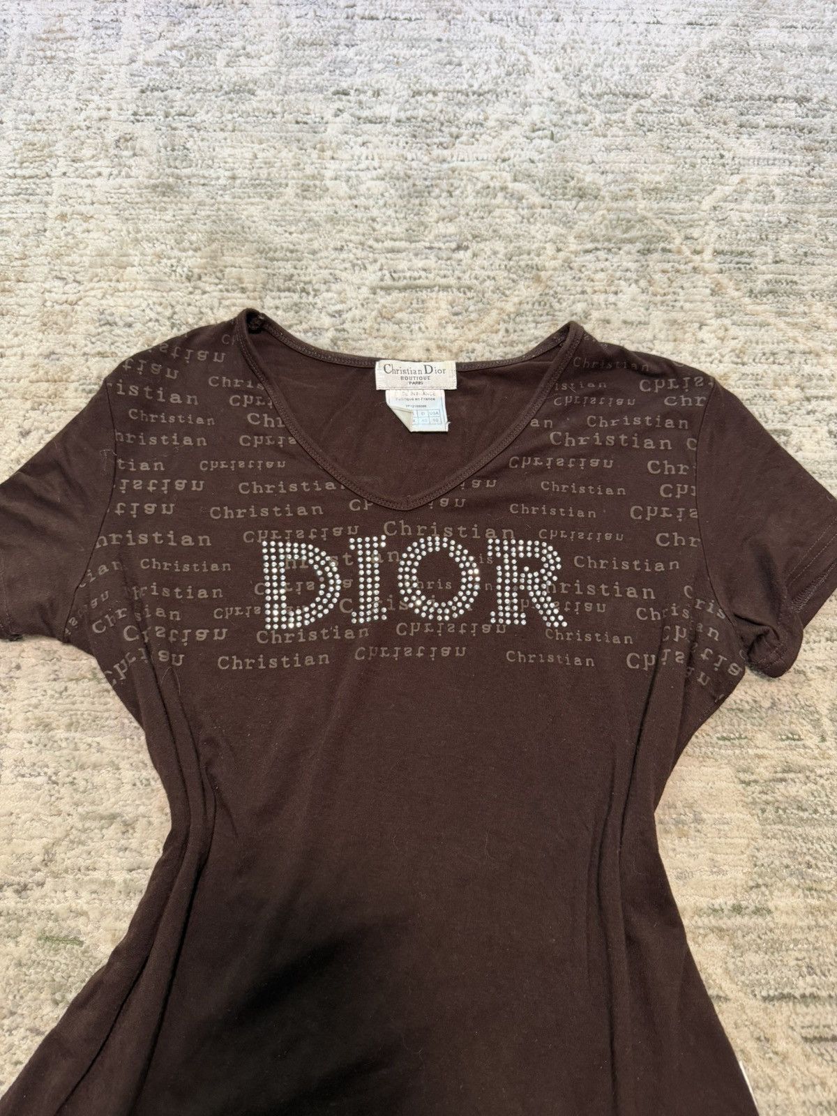 Christian Dior Monsieur Christian Dior rhinestone logo blouse tee Size S / US 4 / IT 40 - 2 Thumbnail