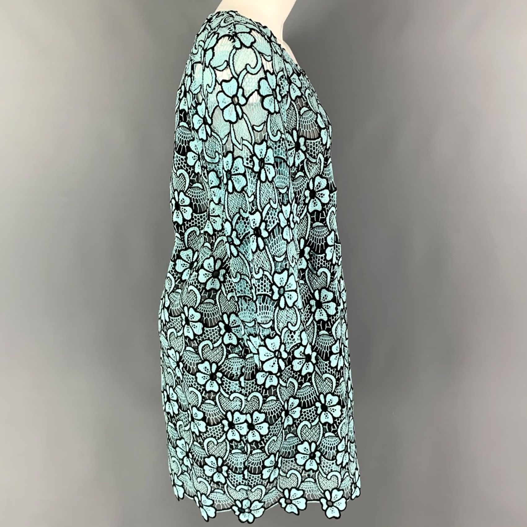 Emanuel Ungaro EMANUEL UNGARO Size 10 Blue Black Cotton Polyester Floral Cocktail Dress Size L / US 10 / IT 46 - 2 Thumbnail