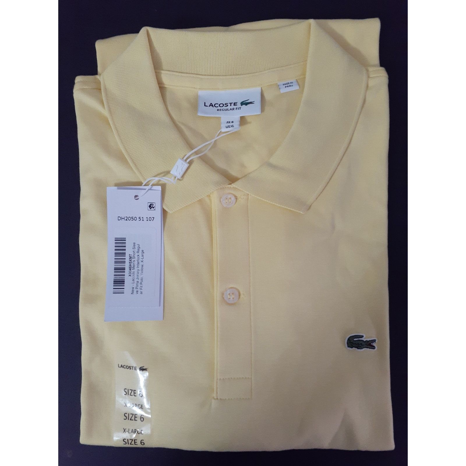 Lacoste Lacoste Mens Short Sleeve Pima Jersey Regular Polo Yellow XL Size US XL / EU 56 / 4 - 2 Thumbnail
