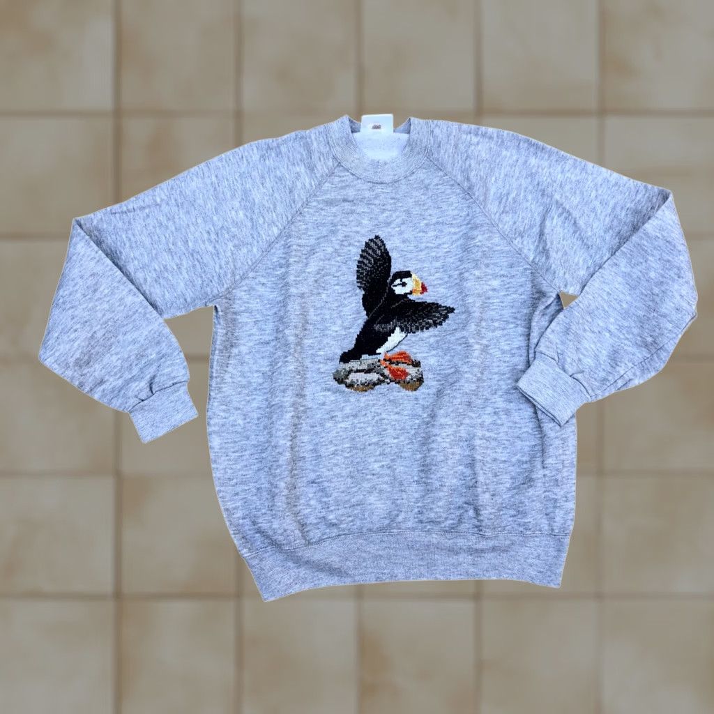 Vintage VINTAGE BASSETT WALKER Puffin Bird Sweatshirt Mens XL Grey Knit Pullover Sweater Size US XL / EU 56 / 4 - 1 Thumbnail