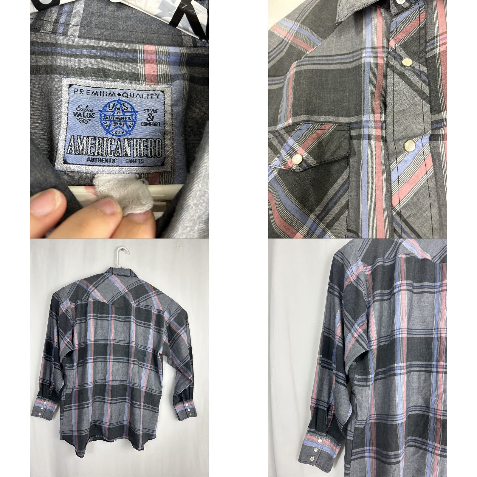 Vintage VINTAGE American Hero Pearl Snap Shirt Gray Plaid Western Size XL Men Size US XL / EU 56 / 4 - 8 Thumbnail