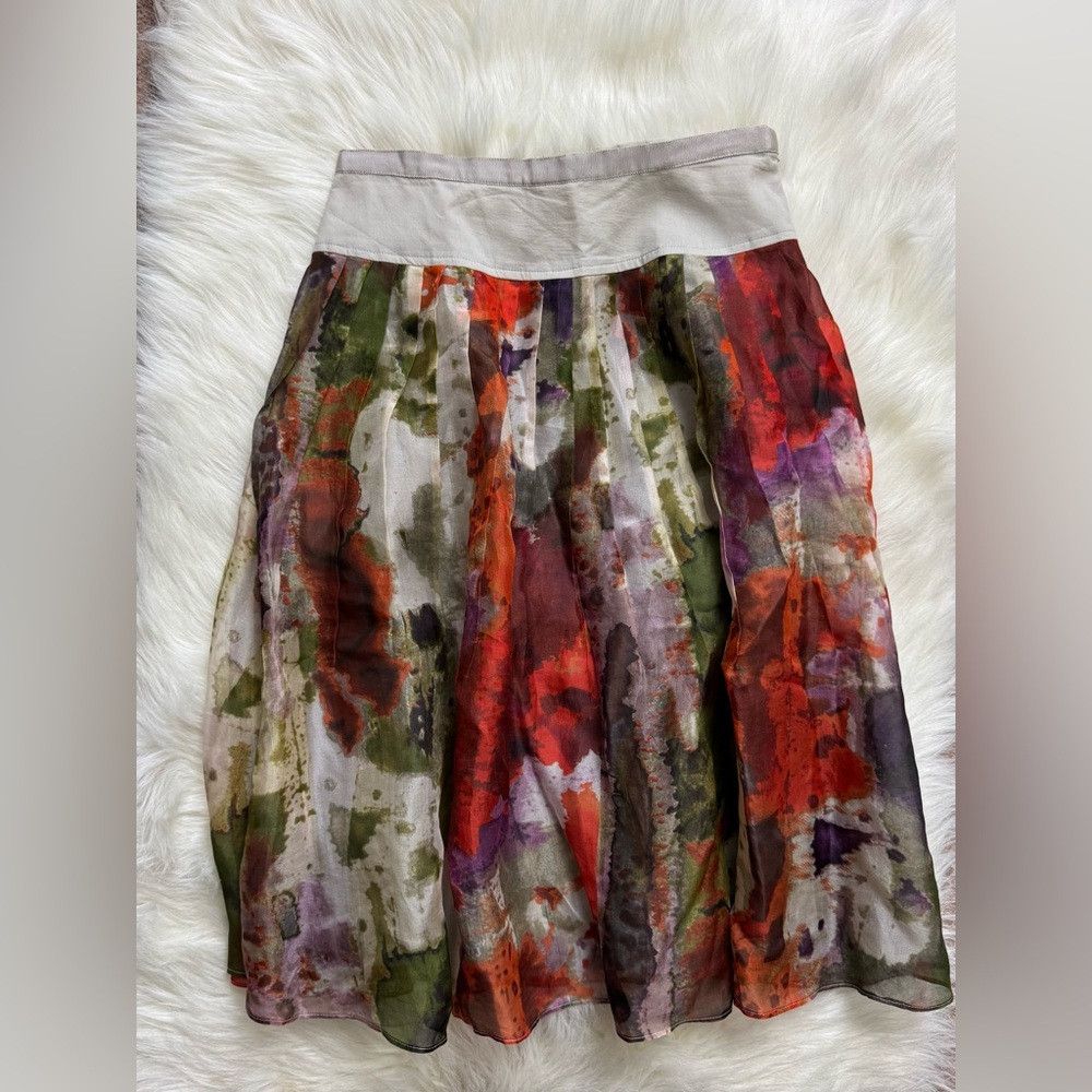 Anthropologie Anthropologie Edme & Esyllte 100% Silk Watercolor Full Skir Size 26" / US 2 / IT 38 - 2 Thumbnail