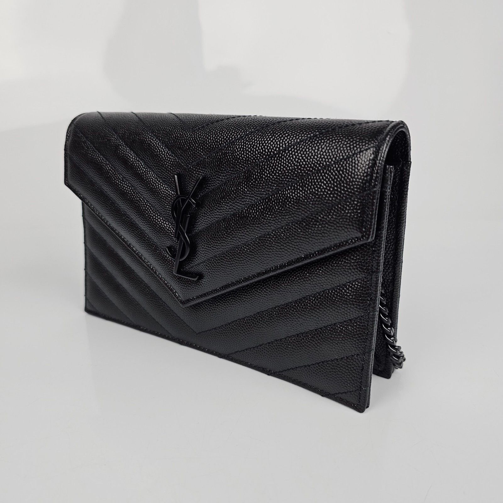 Saint Laurent Paris SAINT LAURENT Cassandre Envelope Black Grained Leather Chain Size ONE SIZE - 5 Thumbnail