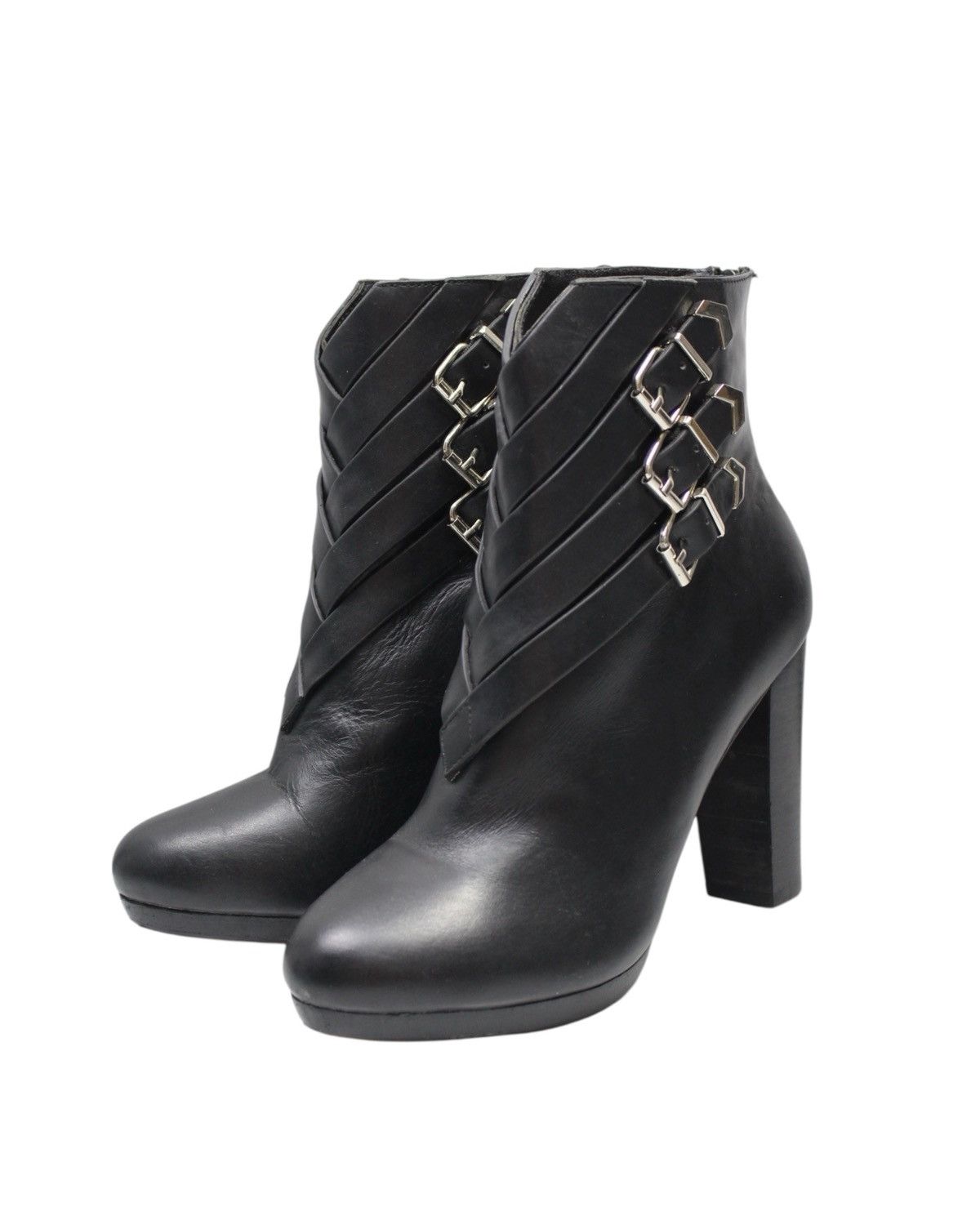 Japanese Brand 2000S NANA STORE BLACK LEATHER ANKLE BOOTS WITH BUCKLE STRAP Size US 8 / IT 38 - 1 Thumbnail