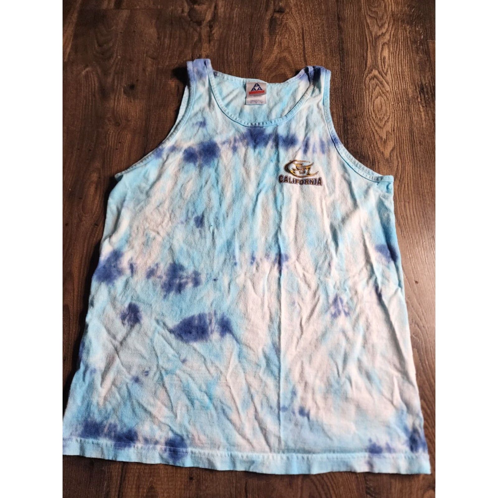 AAA VINTAGE California Surfing Tank Top Mens Blue Tie Dye Graphic Print Sleeveless Pullover Lightweight Cotton 80s Style L Size US L / EU 52-54 / 3 - 2 Thumbnail
