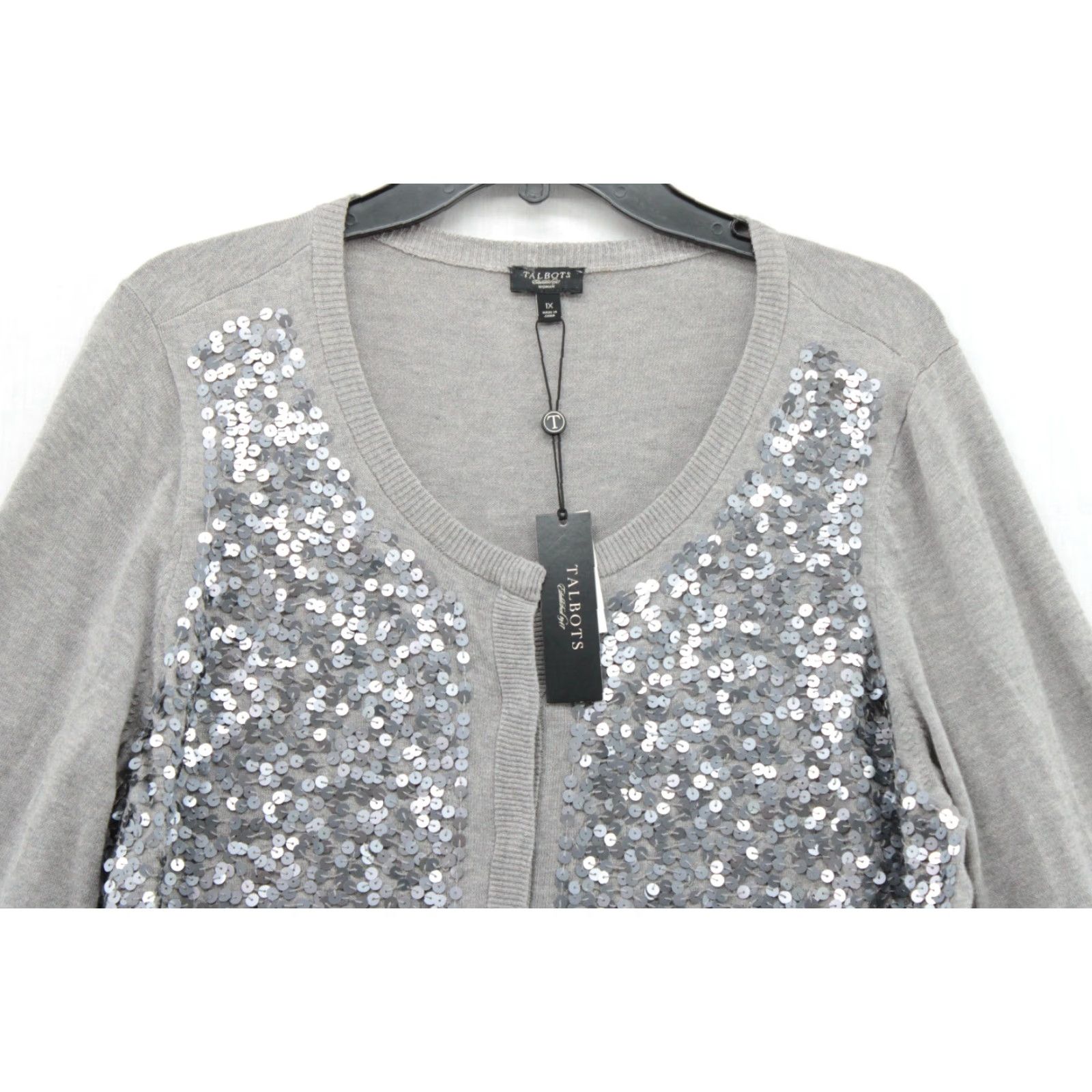 Talbots VINTAGE Talbots Sweater Cardigan Women's 1X Gray Sequined Long Sleeve Button-Up Knit NWT Classic Winter Mens Size XL / US 12-14 / IT 48-50 - 2 Thumbnail