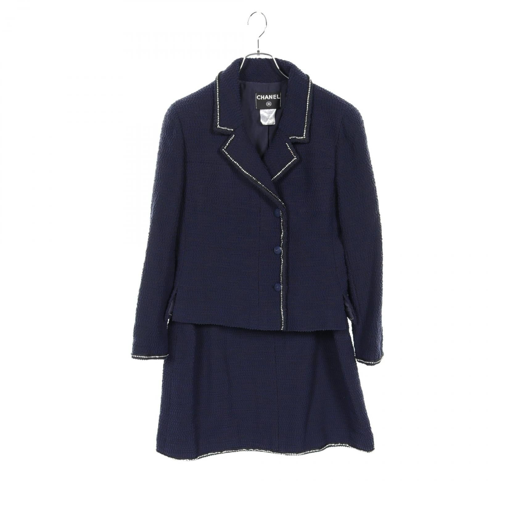 Chanel Chanel Tweed Set Up Skirt Suit Nylon Silk Wool Navy Rhinestone 00A Size ONE SIZE - 1 Thumbnail
