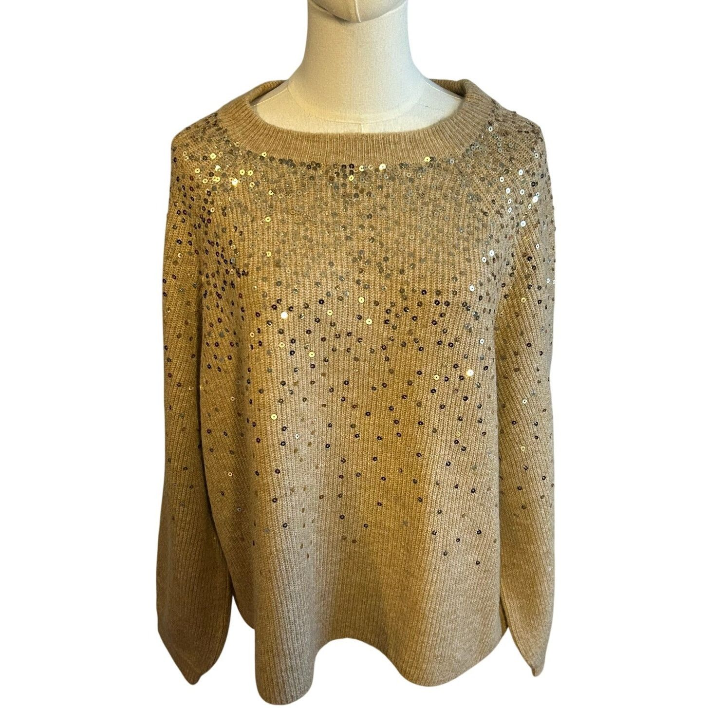 Vince Camuto Vince Camuto Sequin Raglan Pullover Sweater NWT Camel L Size L / US 10 / IT 46 - 2 Thumbnail
