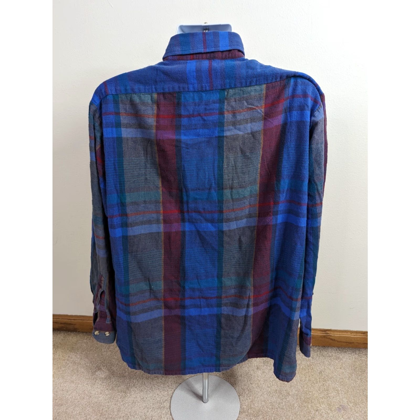 Vintage VINTAGE Plaid Flannel Shirt Long Sleeve Mens XL Blue Purple T4F Size US XL / EU 56 / 4 - 3 Thumbnail