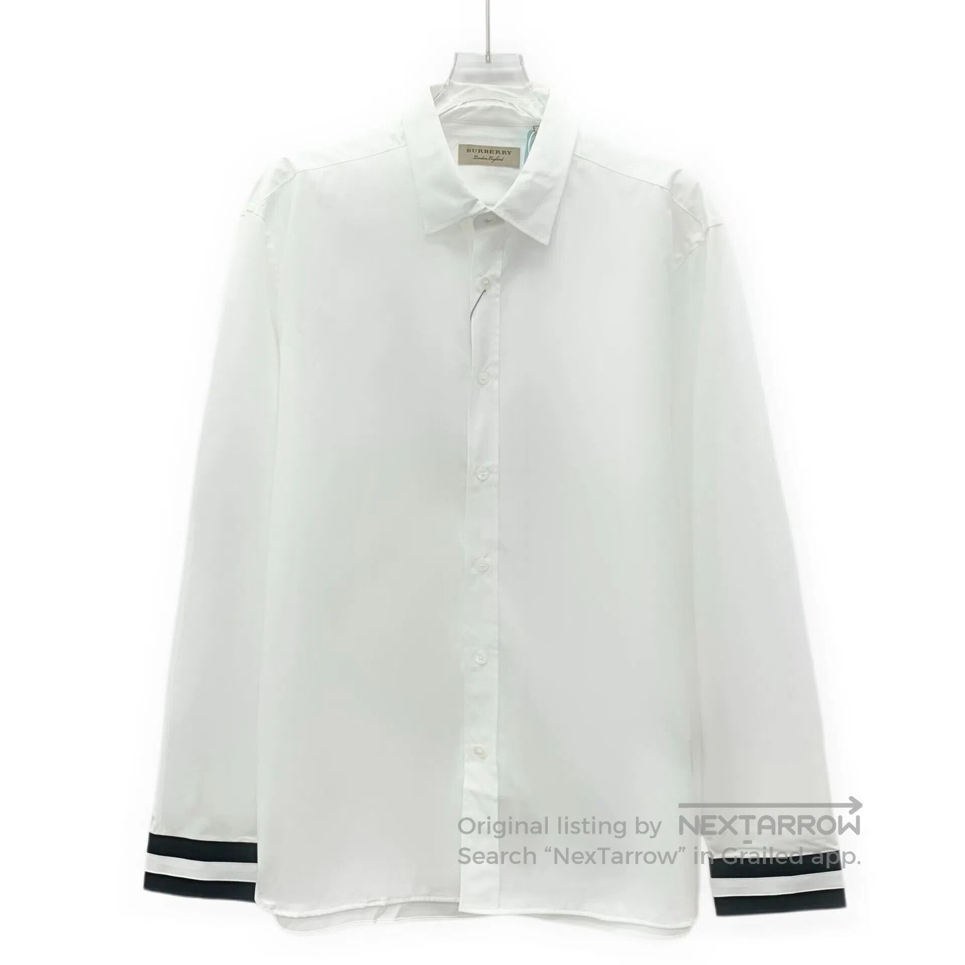 Burberry Burberry White Striped Cotton Collared Single-Breasted Lon Size US XL / EU 56 / 4 - 1 Thumbnail