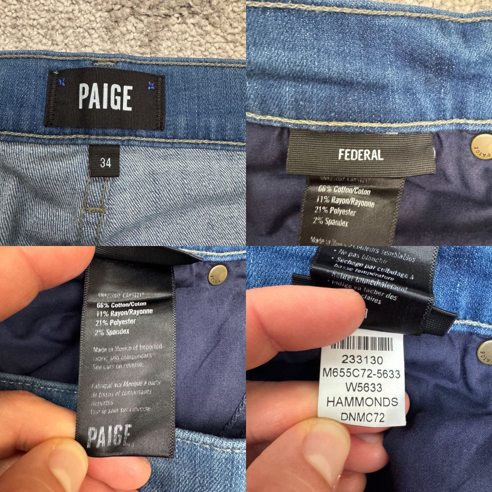 Paige Paige Federal Pair Jeans Men 34 Slim Fit Denim Blue Medium Wash 5-Pocket Logo USA Designer 2010s Mens Size US 34 / EU 50 - 8 Thumbnail