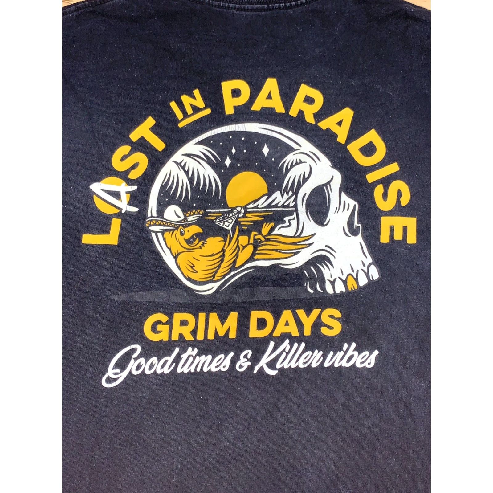 Paradise Grim Days Last in Paradise Graphic T Shirt Black S Short Sleeve Men's 2785 Beach Beer Bohemian California Music Paradise Shirt Size US S / EU 44-46 / 1 - 2 Thumbnail