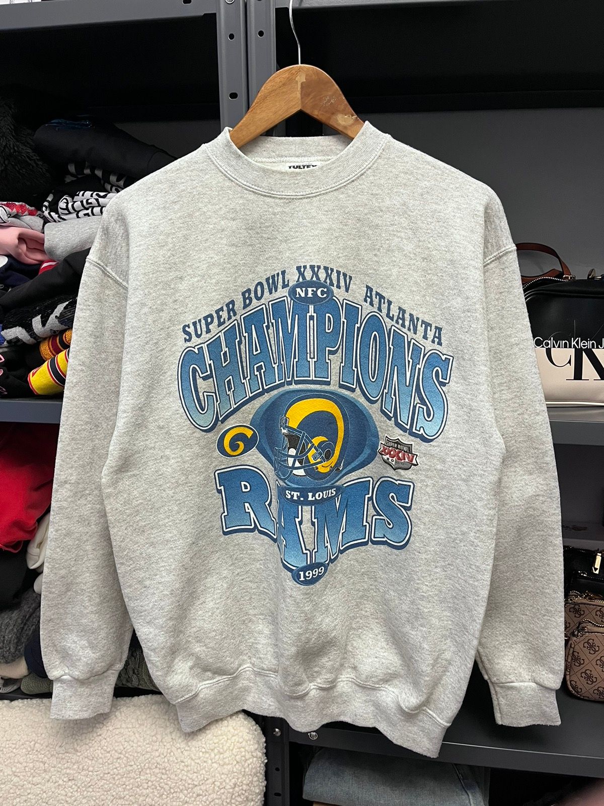 Pre-owned Nfl X Vintage 1999 Super Bowl Rams Sweatshirt In Grey