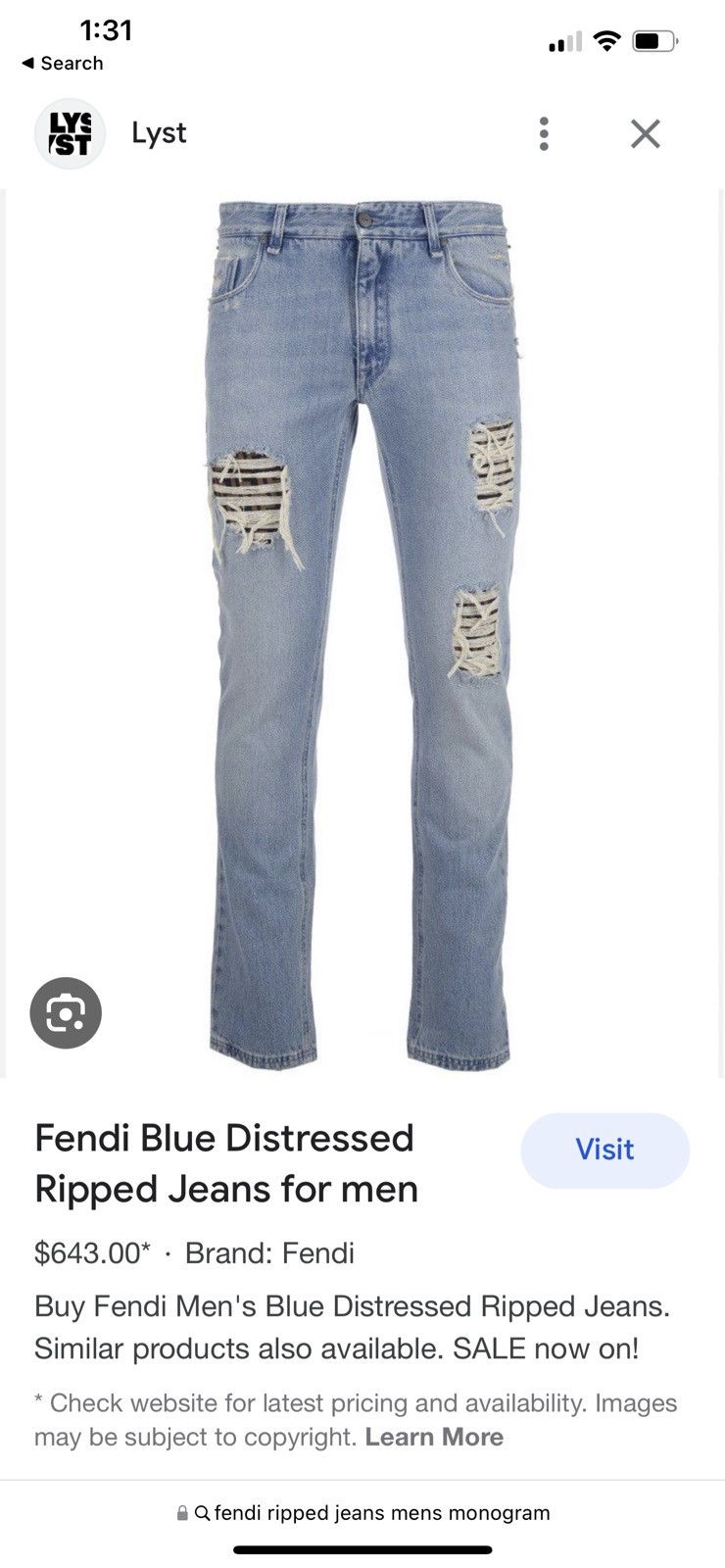 Fendi Monogram Distressed Denim