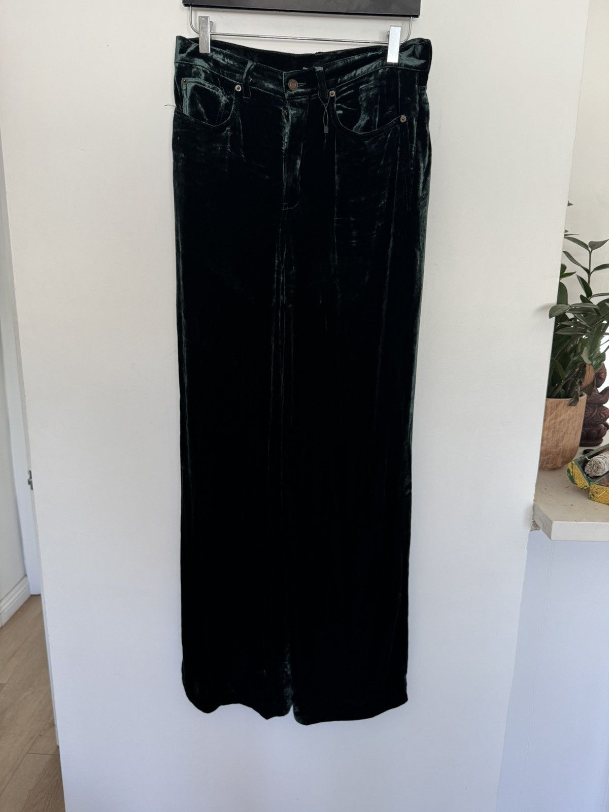 Saint Laurent Paris Green Velour Highwaisted pants Size US 31 - 1 Thumbnail