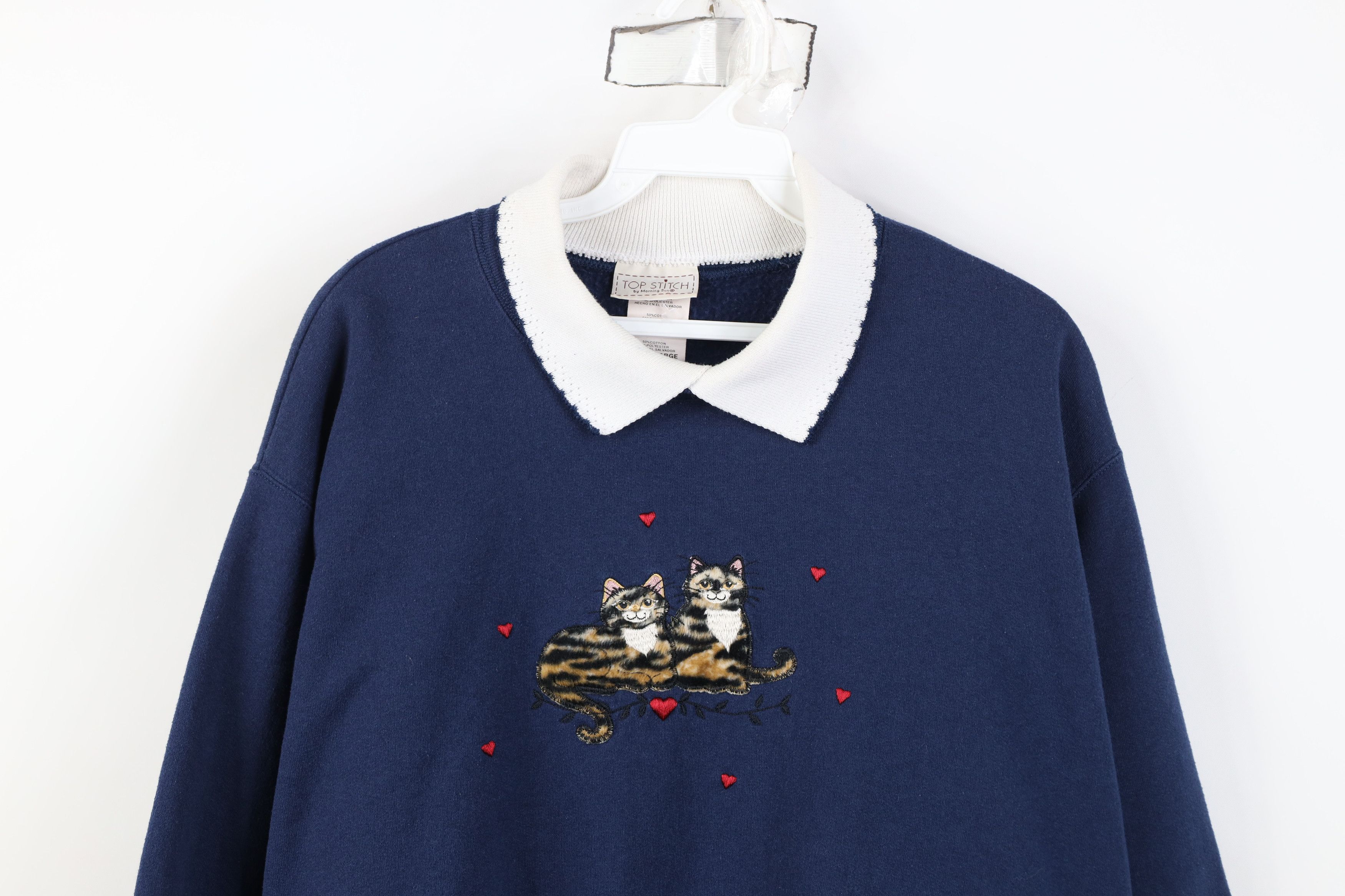 Vintage Vintage 90s Streetwear Cat Kitten Heart Collared Sweatshirt Size L / US 10 / IT 46 - 2 Thumbnail