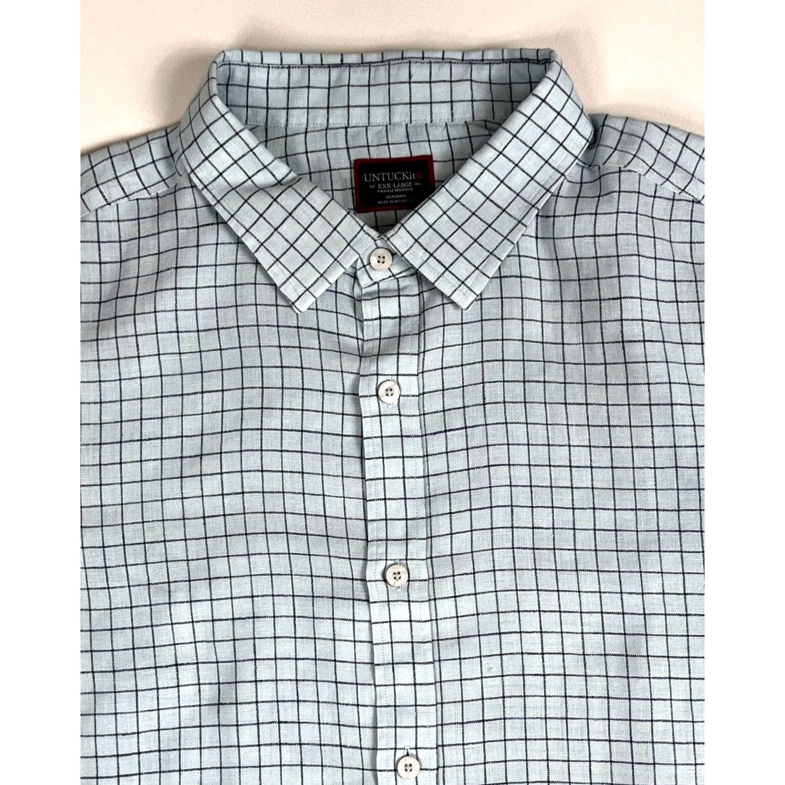 UNTUCKit UNTUCKit Men's Button-Up Shirt Biltmore WR 40463 3XL Linen Light Blue Regular Fit Check Size XXXL Size US XXL / EU 58 / 5 - 2 Thumbnail