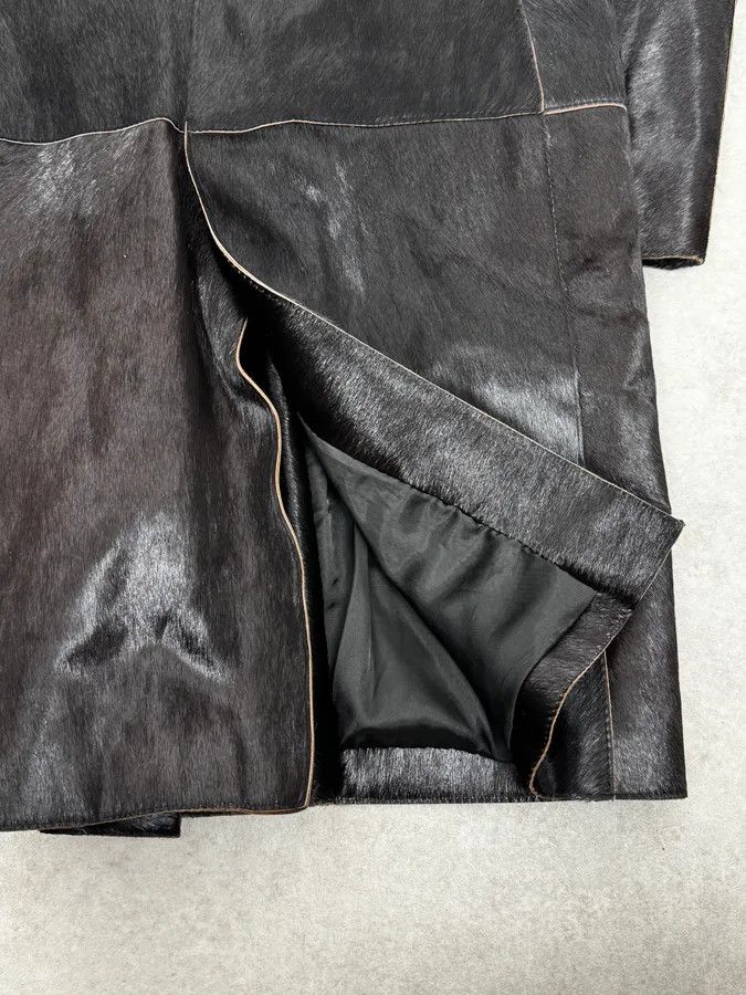 Vintage 2000s Italian Black Leather Pony Hair Long Jacket Size US M / EU 48-50 / 2 - 9 Thumbnail