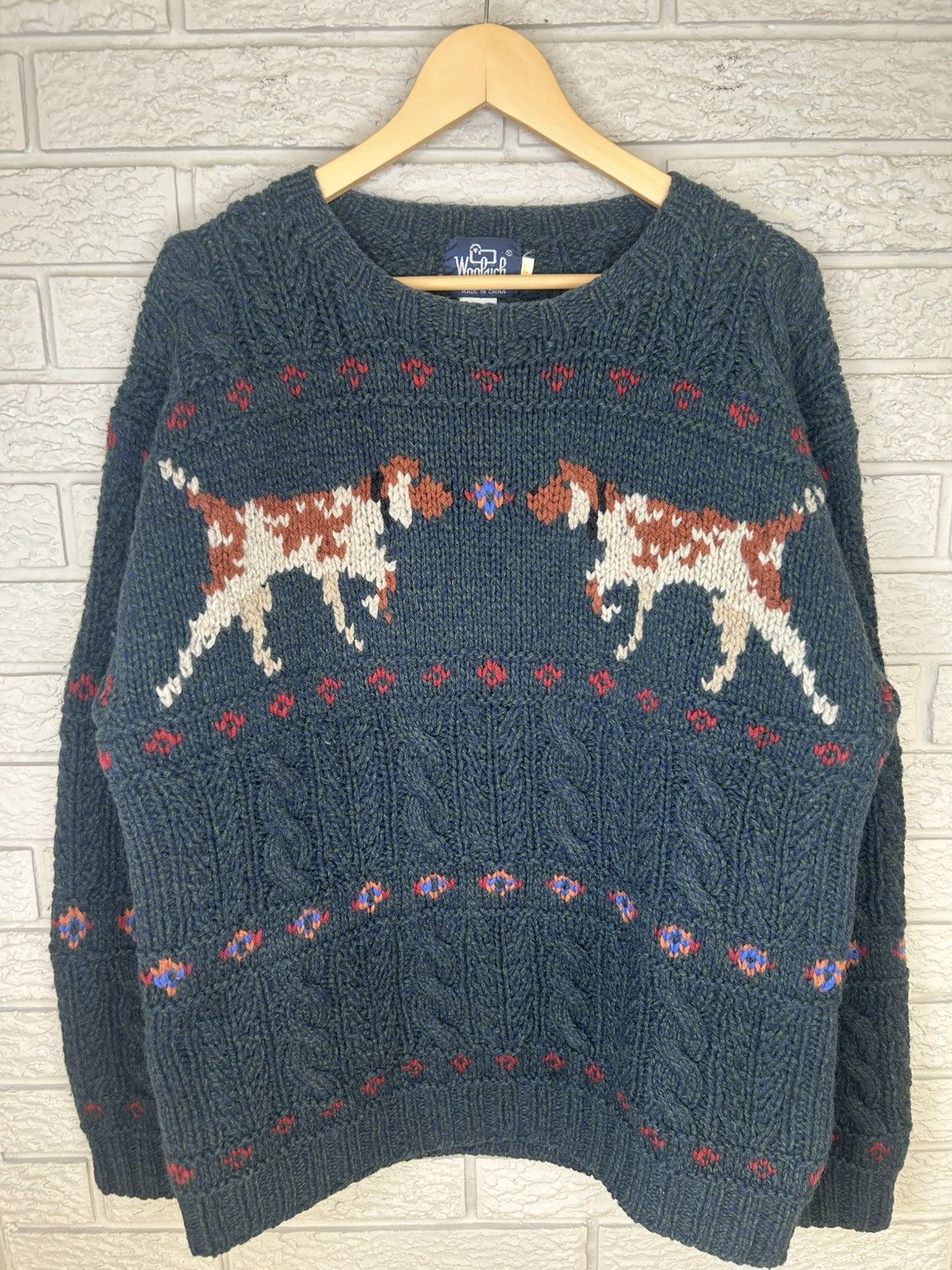 Woolrich Woolen Mills Vintage 80s Woolrich Hunting Dog Cable Knit Sweater Size US L / EU 52-54 / 3 - 5 Thumbnail