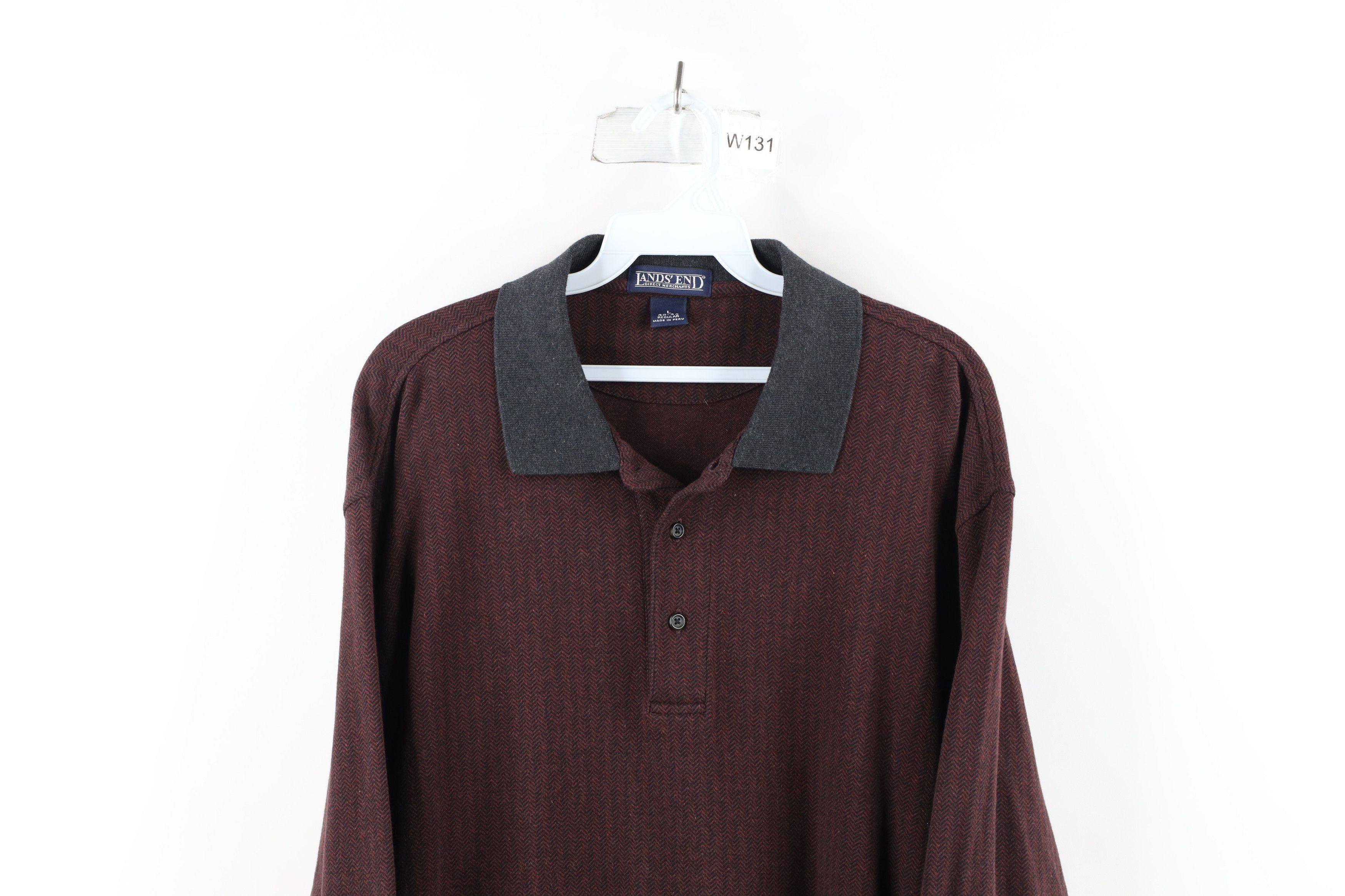 Lands' End × Vintage Vintage 90s Lands End Herringbone Long Sleeve Rugby Shirt Size US L / EU 52-54 / 3 - 2 Thumbnail