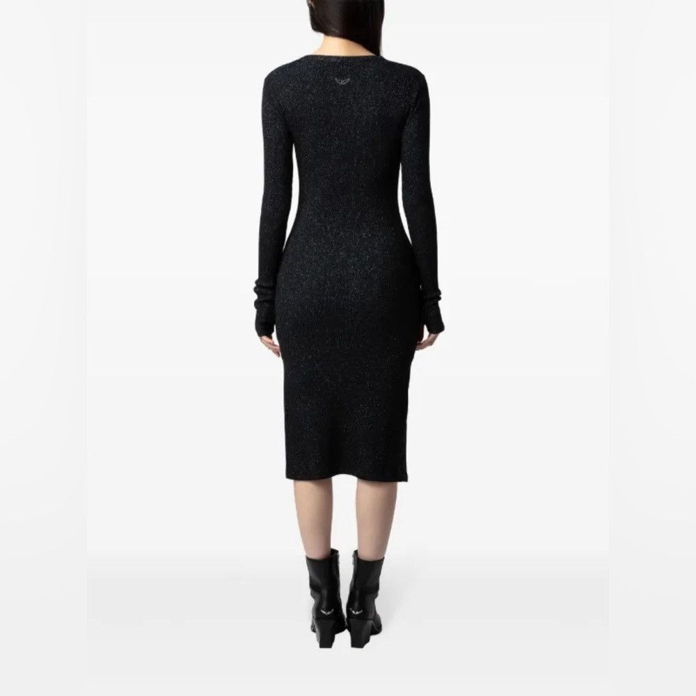 Zadig & Voltaire Zadig & Voltaire Ruby Heavy Rib Lurex Midi Dress Black Spar Size L / US 10 / IT 46 - 3 Thumbnail