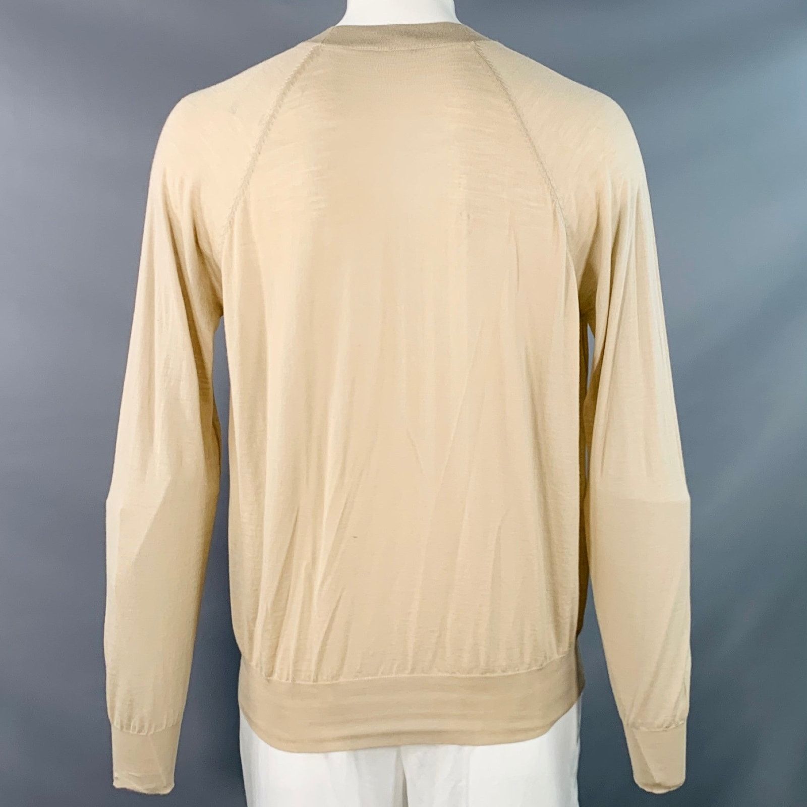 Prada PRADA Size L Beige Virgin Wool Sheer Knit V-Neck Cardigan Size US L / EU 52-54 / 3 - 3 Thumbnail