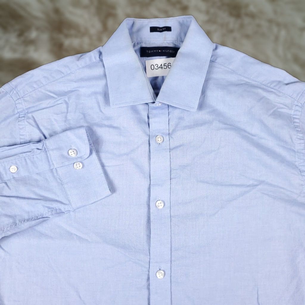 Tommy Hilfiger Tommy Hilfiger Shirt Mens Medium Blue Button-Up Long Sleeve Cotton Woven Solid Pocket Logo Preppy American Mens Size US M / EU 48-50 / 2 - 1 Thumbnail