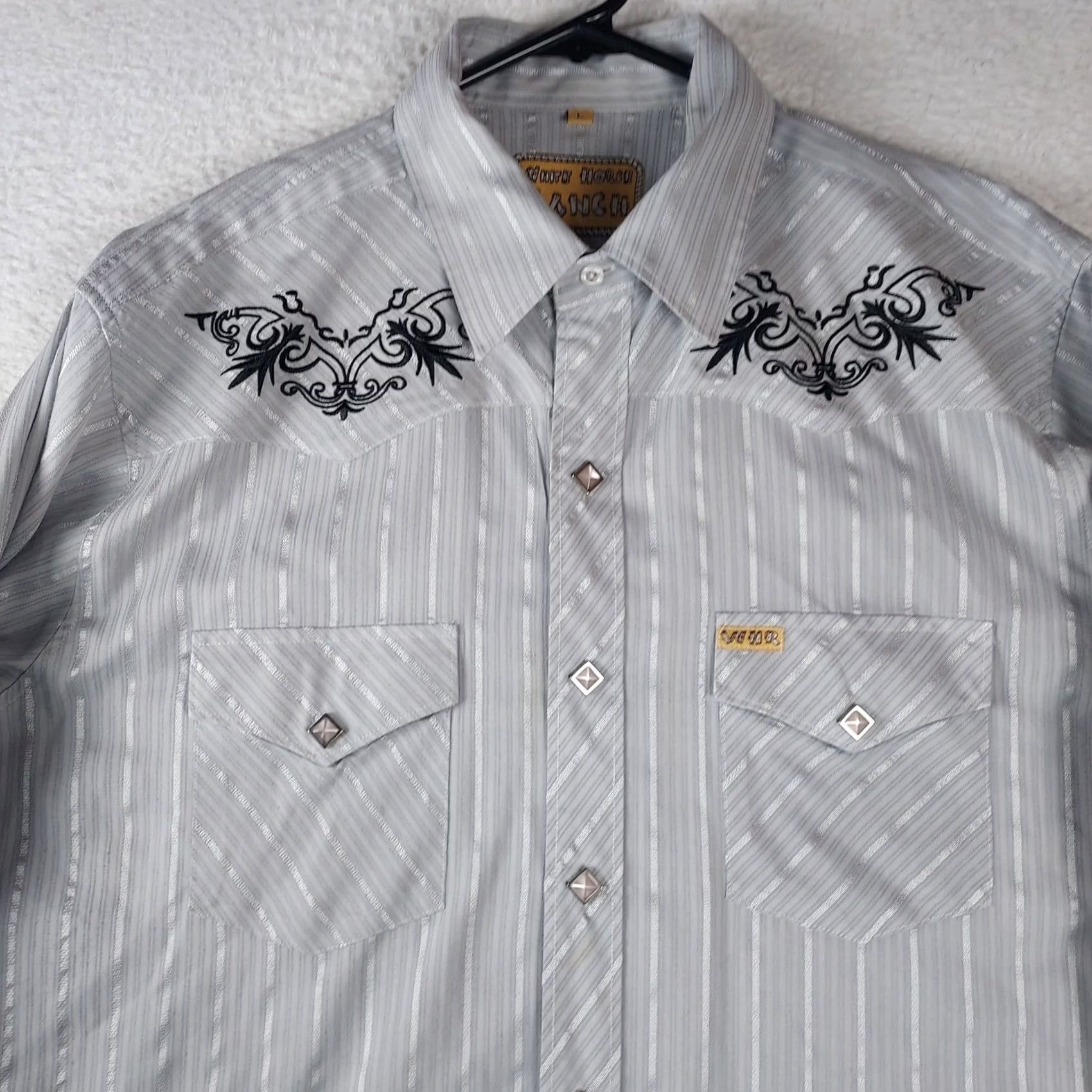 Vintage VINTAGE White Horse Ranch Men's L Silver Gray Embroidered Western Pearl Snap Shirt Size US L / EU 52-54 / 3 - 3 Thumbnail